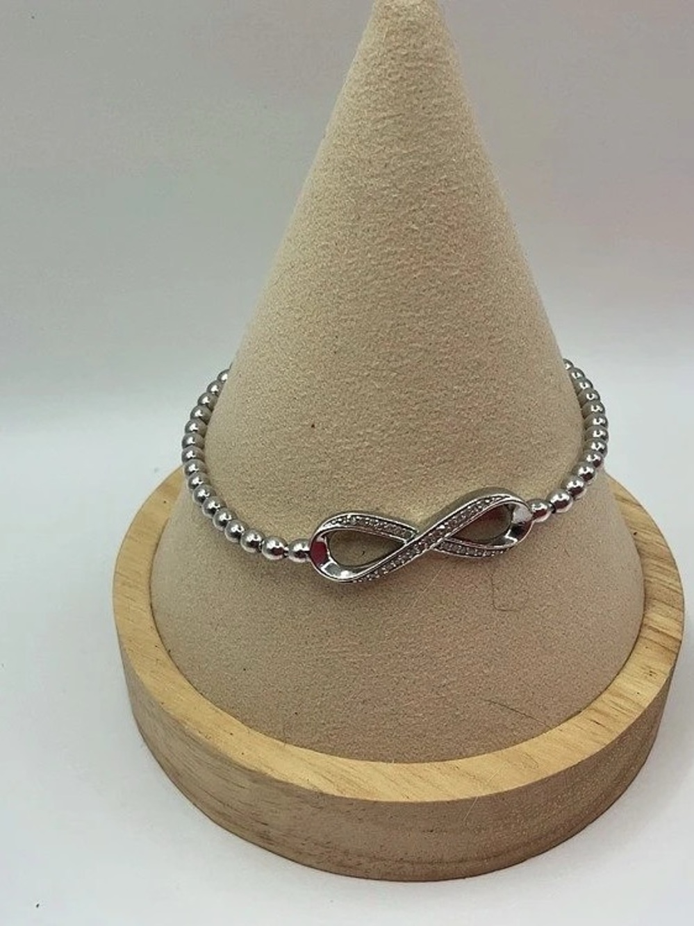 Movado 925 Stirling Silver Bead Infinity Bracelet With Natural Diamond Accents